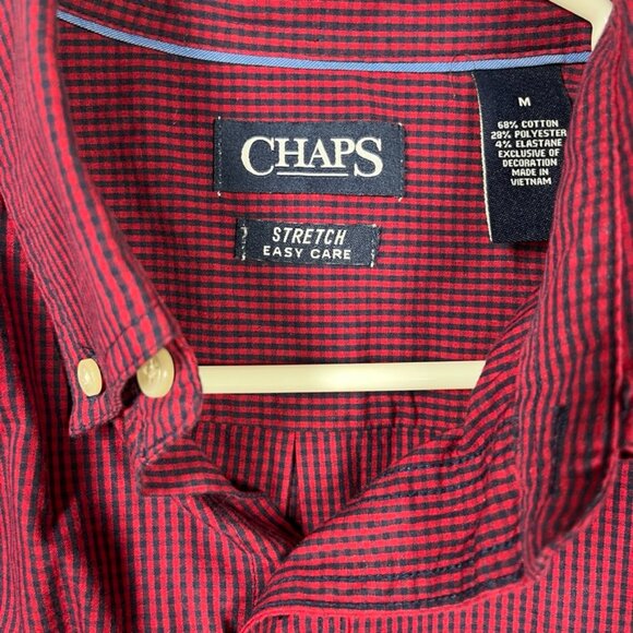 Chaps Long Sleeve Shirt Mens Medium Burgundy Red Checkered Stretch Easy Care - Picture 4 of 10